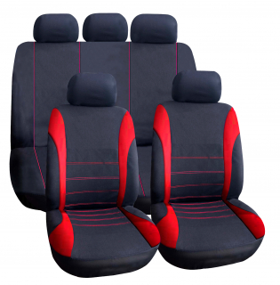 Autós üléshuzat szett - piros / fekete - 9 db-os - HSA007