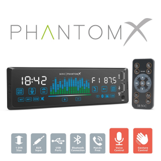 Fejegység "PhantomX" - 1 DIN - 4x50 W - gesztusverzélés - BT-MP3-AUX-USB