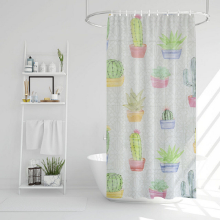 Zuhanyfüggöny - kaktusz mintás - 180x180 cm -  11528E