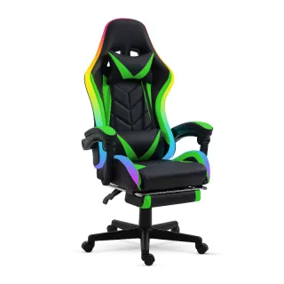 Gamer szék RGB LED-es, karfával, párnával - fekete-zöld - BMD1115GR